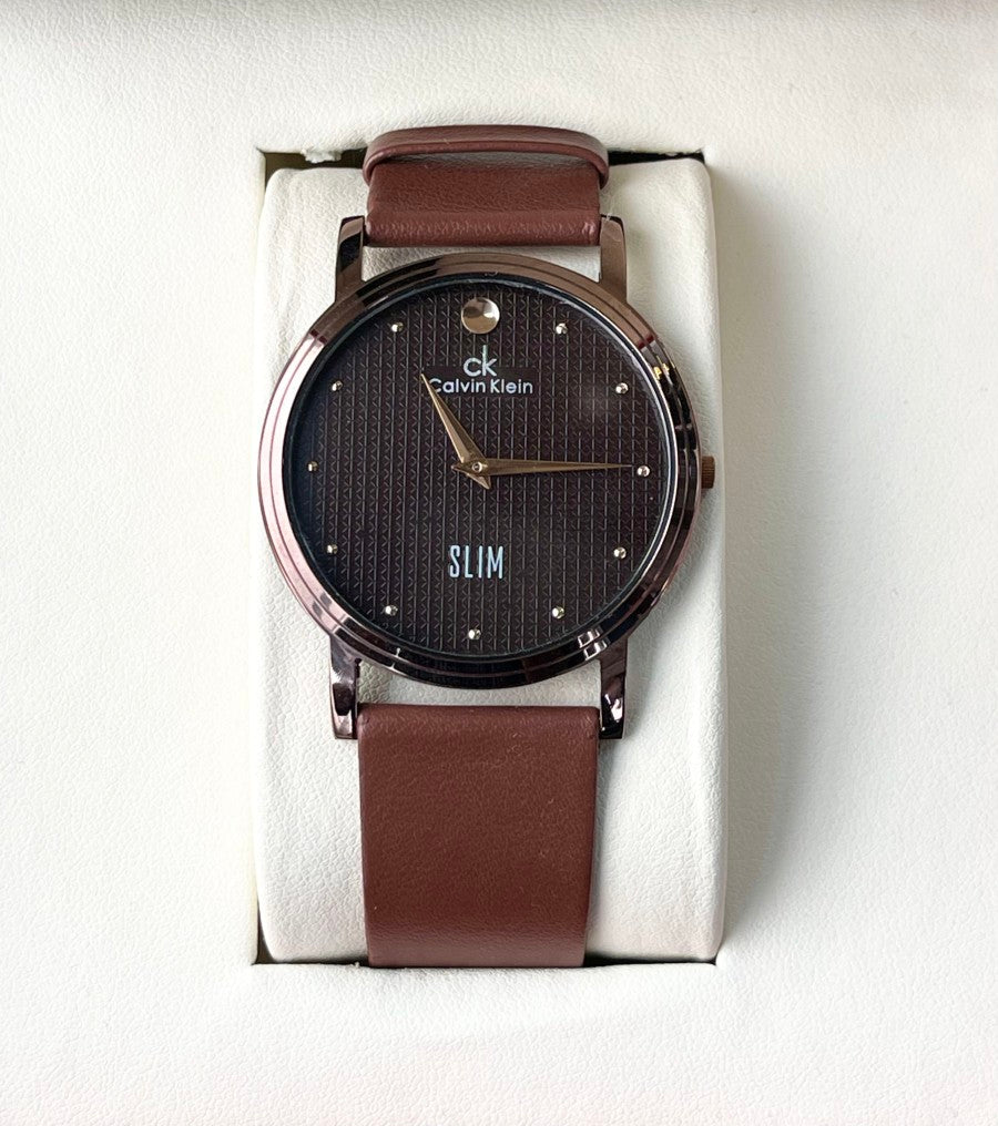 C-K LEATHER STRAP WATCH
