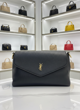 SAINT LAURENT ENVELOPE CROSSBODY BAG IN BLACK GRAINED LEATHER LADIES SLING BAG