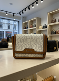 CALVN KLIN MONOGRAM FLAP CROSSBODY BAG IN TAN AND COGNACIMPORTED LADIES SLING BAG
