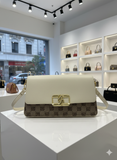 IMPORTED TWO-TONE MONOGRAM CROSSBODY BAG WITH GOLD "S" CLASP LADIES SLING BAG