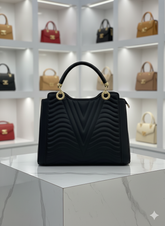 EXOCTIC MODERN BLACK TOP-HANDLE TOTE WITH WAVY STITCHING TOTE LADIES BAG