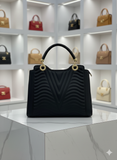 EXOCTIC MODERN BLACK TOP-HANDLE TOTE WITH WAVY STITCHING TOTE LADIES BAG