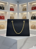 MANGOLIA CHIC BLACK QUILTED WITH GOLD CHAIN TOTE LADIES BAG