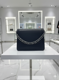 ELEGANT BLACK FLAP BAG WITH CURB CHAIN ACCENT LADIES SLING BAG