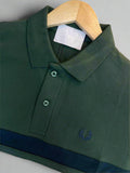 FRD PRRY MEN'S DARK GREEN BLOCK STRIPE POLO T-SHIRT