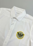 EMP ARMN WHITE DRESS SHIRT WITH GRAPHIC EMBLEM PATCH OG SURPLUS SHIRT