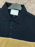A-X NAVY AND TAN COLOR-BLOCK POLO T-SHIRT