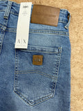 A-X RELAXED FIT JEANS – VINTAGE LIGHT WASH DENIM – EMBROIDERED A-X COIN POCKET LOGO JEANS
