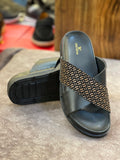 LV Men’s Embossed Geometric Cross-Strap leather slipper