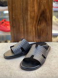 HERMES Artisan Woven | Carbon Black Leather Slipper