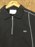 A-X ZIP-NECK PIPED PIQUE POLO T-SHIRT