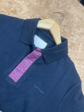 R/R NAVY MONOGRAM PLACKET POLO T-SHIRT