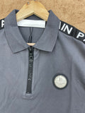 BLMN PARIS LOGO TAPE ZIP-COLLAR PIQUÉ POLO T-SHIRT