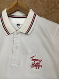 TMY WHITE SCRIPT EMBROIDERY TIPPED POLO T-SHIRT