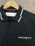 HKT LONDON CONTRAST STRIPED COLLAR BLACK POLO T-SHIRT