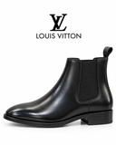 L-V Men's Black Leather Zippered Chelsea Boots