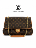 L-V DARK MONOGRAM FLAP BAG WITH GOLD CHAIN TOTE LADIES BAG