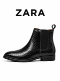 ZRA Premium Black Croc-Embossed Chelsea Sleek Men's Ankle Boots