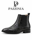 PAIZNIA Men’s Floral Embossed Leather Chelsea Boots