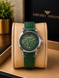 Emporio Armani Chronograph Green Dial Men's Leather strap Watch