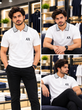 A-X GEOMETRIC PATTERNED COLLAR POLO T-SHIRT