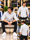 C-K SLIM FIT MONOGRAM VERTICAL STRIPE CASUAL OG SHIRT