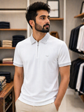 EM P ARMNI QUARTER-ZIP MICRO-PATTERN POLO T-SHIRT