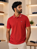 TMY COLLAR EMBROIDERED FLAG LOGO COTTON PIQUÉ POLO T-SHIRT