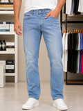 TMY LIGHT WASH EMBROIDERED FLAG STRAIGHT-FIT JEANS