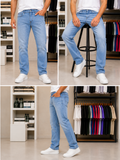 TMY LIGHT WASH EMBROIDERED FLAG STRAIGHT-FIT JEANS