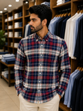 TMY EMBROIDERED FLAG TARTAN PLAID SLIM-FIT OG SHIRT