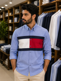 TMY OVERSIZED ICONIC FLAG COLOR-BLOCK OXFORD OG SHIRT
