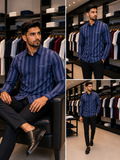 C-K GRAPHIC NAVY BLOCK STRIPE CASUAL STRIPE SHIRTS