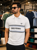 FRD PRRY CHEST STRIPE TYPOGRAPHY COTTON PIQUÉ POLO T-SHIRT