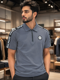 BLMN PARIS LOGO TAPE ZIP-COLLAR PIQUÉ POLO T-SHIRT