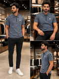BLMN PARIS LOGO TAPE ZIP-COLLAR PIQUÉ POLO T-SHIRT