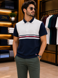 TMY COLOR-BLOCKED ZIP-NECK PREMIUM POLO T-SHIRT