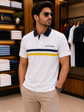 TMY CHEST-STRIPED PREMIUM COTTON POLO T-SHIRT