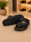 Premium Black Double Strap Comfort Sandals – leather slippers