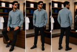 IMP BRUCE BOUCK TEXTURED PINSTRIPE CASUAL STRIPE SHIRTS