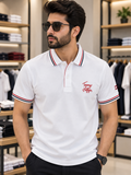 TMY WHITE SCRIPT EMBROIDERY TIPPED POLO T-SHIRT