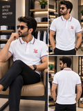 TMY WHITE SCRIPT EMBROIDERY TIPPED POLO T-SHIRT