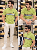 LCST LIME GREEN STRIPED CHEST-BAND POLO T-SHIRT