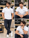 HKT LONDON TIPPED COLLAR LUXURY COTTON PIQUÉ POLO T-SHIRT