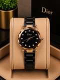 Dior Black Faceted Ceramic Watch with Glitter Sunray Dial ladies watch