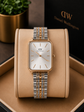 Daniel Wellington Rectangular Watch – White Dial Two-Tone metal strap watch