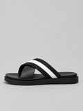 Bally Black and White Striped Criss-Cross Men’s Leather slipper