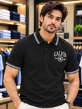 C-K STRIPED COLLAR ARCHIVAL EMBROIDERED POLO T-SHIRT