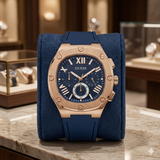 Guess Phoenix Rose Gold-Tone & Blue Chronograph silicon strap OG watch