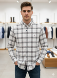 TMY BLACK AND WHITE LONG-SLEEVE PLAID SHIRT